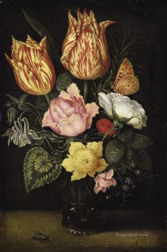 Ambrosius Bosschaert Painting - STILL LIFE OF TULIPS WILD ROSES Ambrosius Bosschaert